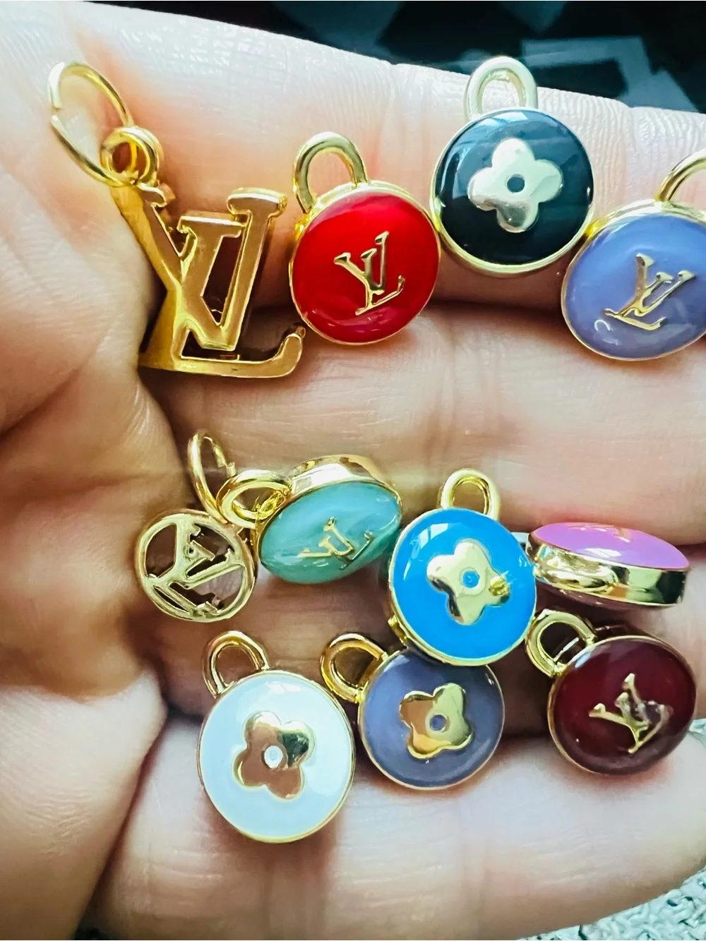 Set of 11 mix Unbranded gold -Tone Enamel Charm Set in Red, Blue, Pink ,Pastels
